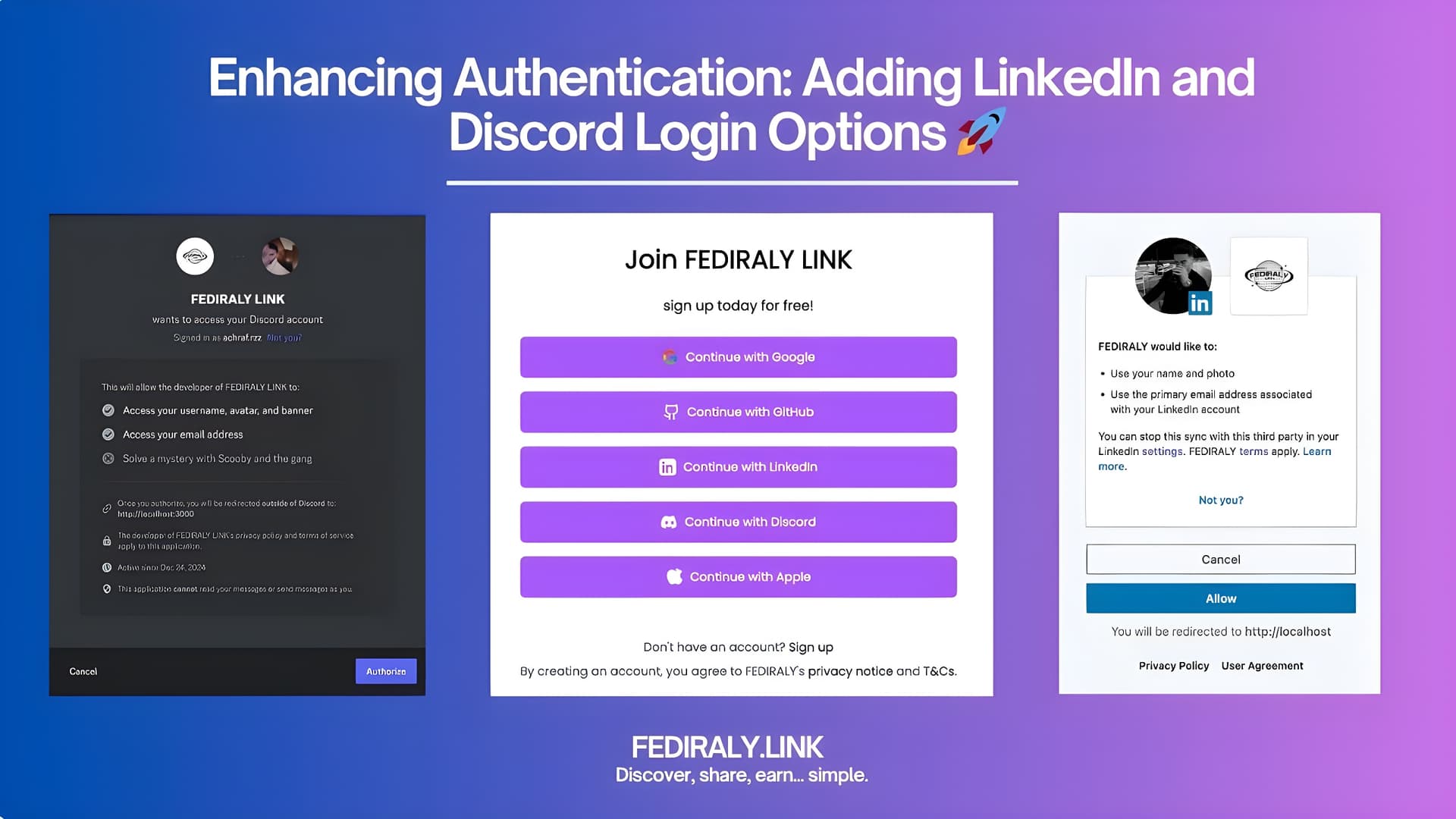 Added LinkedIn and Discord Login Options